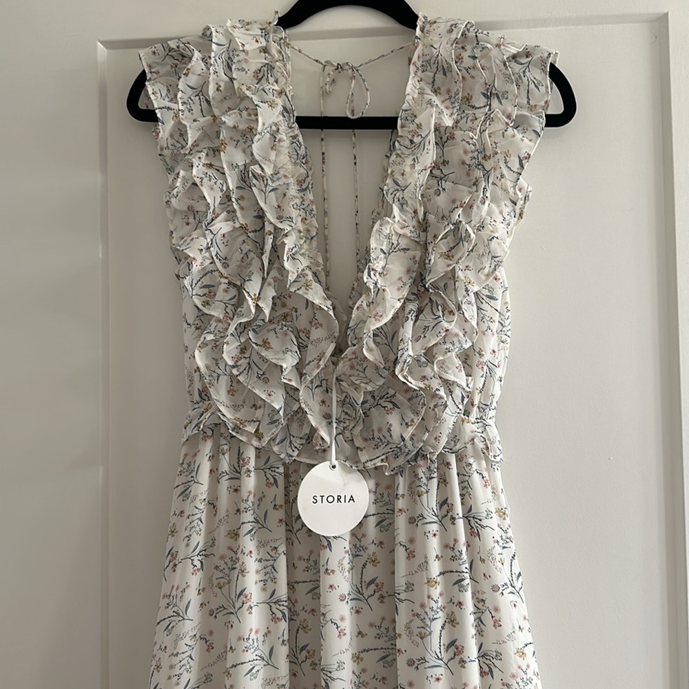 Storia Cream Floral Ruffle Midi Dress - Picture 5 of 5